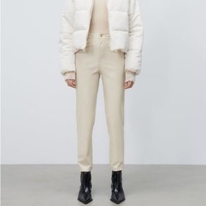 Zara Off White Vegan Leather Pants